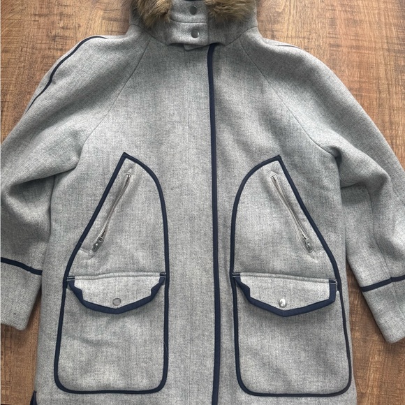 J Crew Summit Parka Italian Stadium Wool faux  Fur Trim - Picture 4 of 8